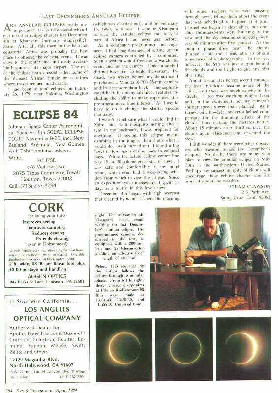Sky and Telescope, April 1984