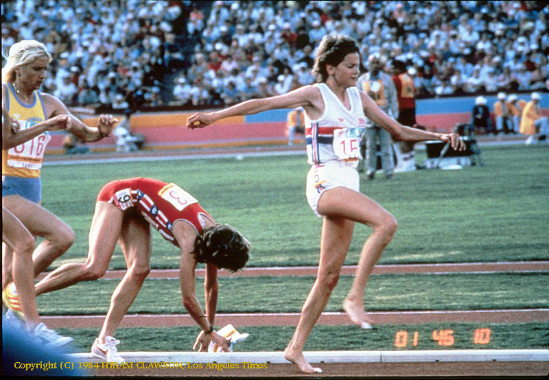 Mary Decker, Zola Budd, 1984 Olympics.